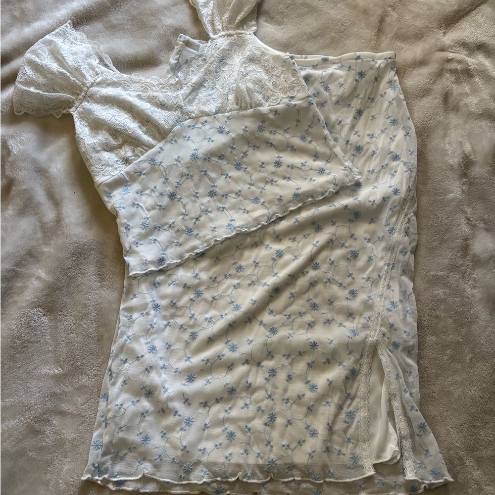 White and Blue Floral Lace Set